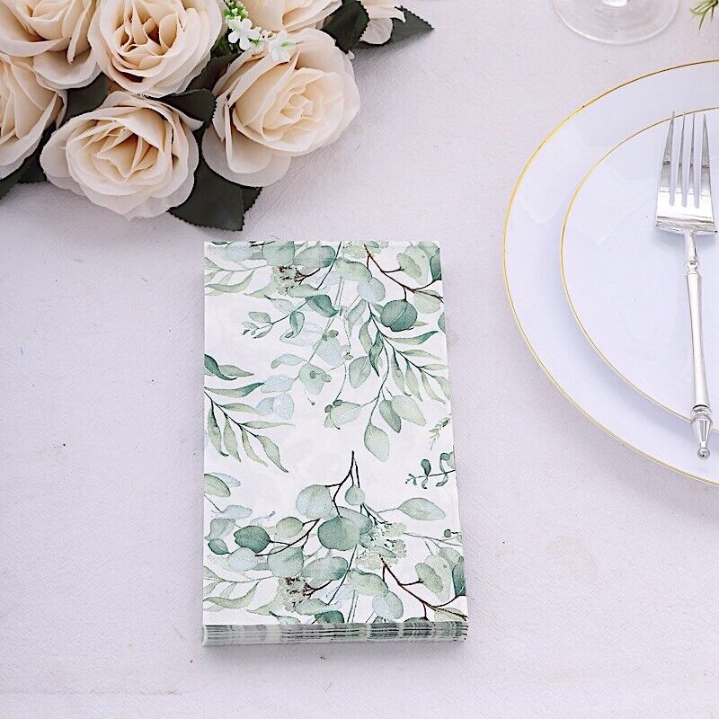 20 White 2 Ply Disposable Dinner Paper NAPKINS Green Leaves