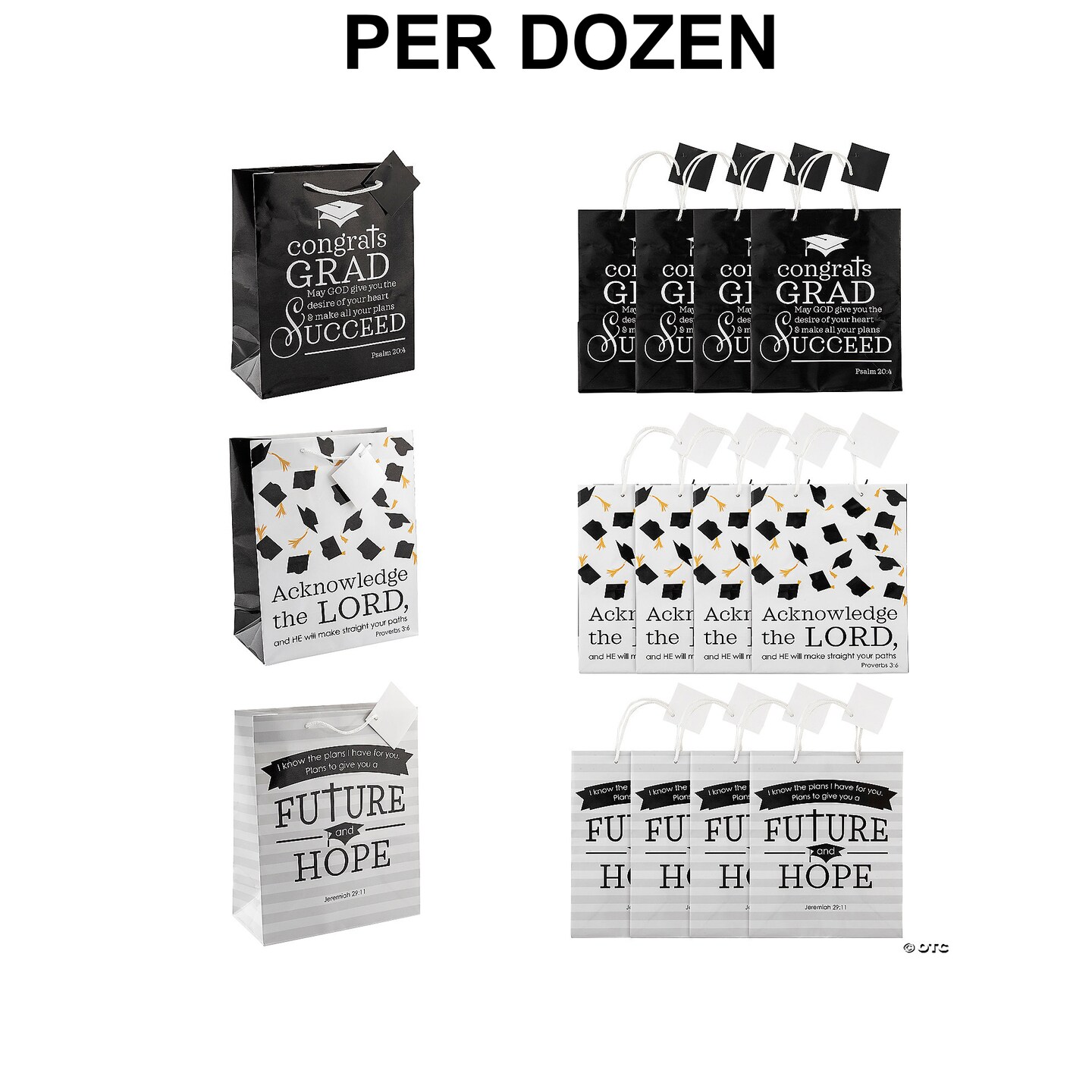 7 1/2" x 9" Medium Faith Graduation Paper Gift Bags with Tag - 12 Pc.