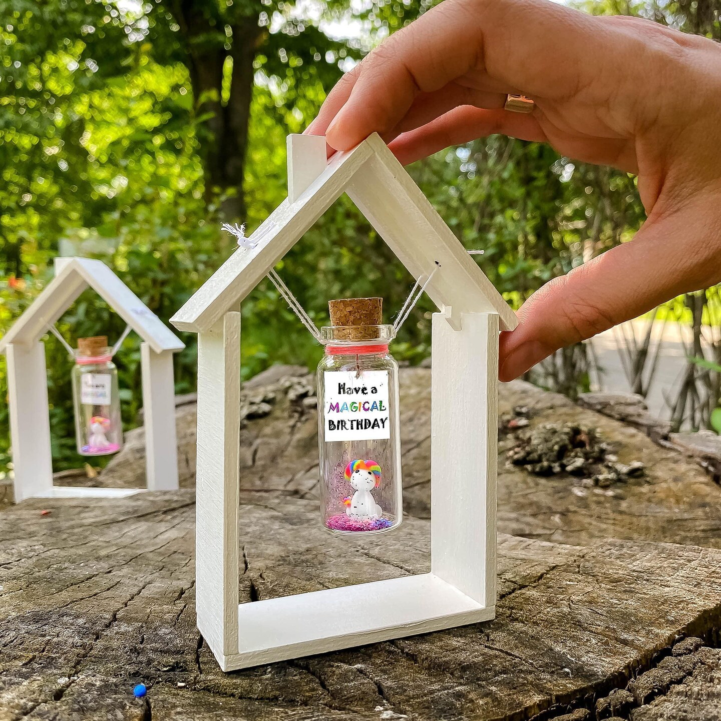 Unique Birthday Gifts for Him and Her   Cute and Funny Bday Presents for Men and Women   Gift for Mom Dad Family (Rainbow Unicorn   Have a Magical Birthday Message Bottle in Wooden Frame)