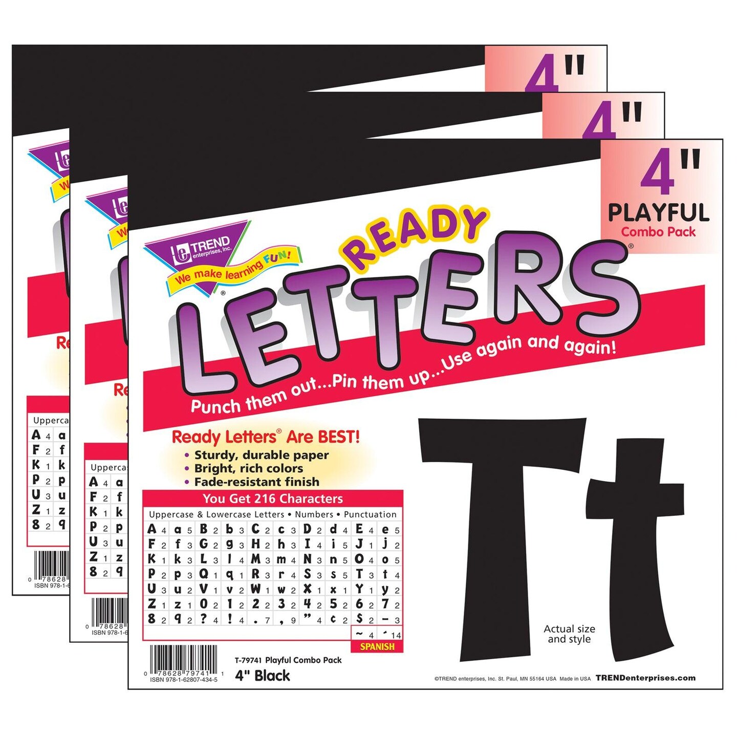 Black 4&#x22; Playful Combo Ready Letters&#xAE;, 3 Packs