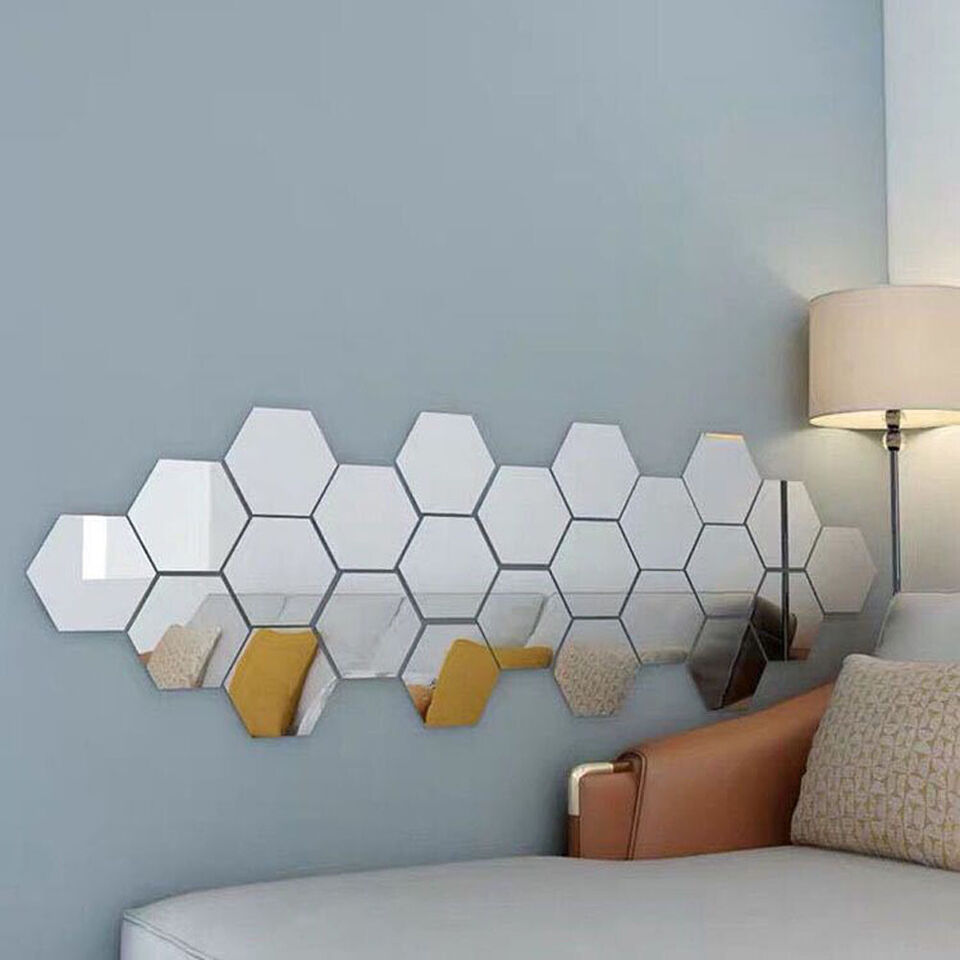 12pcs 3D Hexagon Acrylic Mirror Wall Stickers
