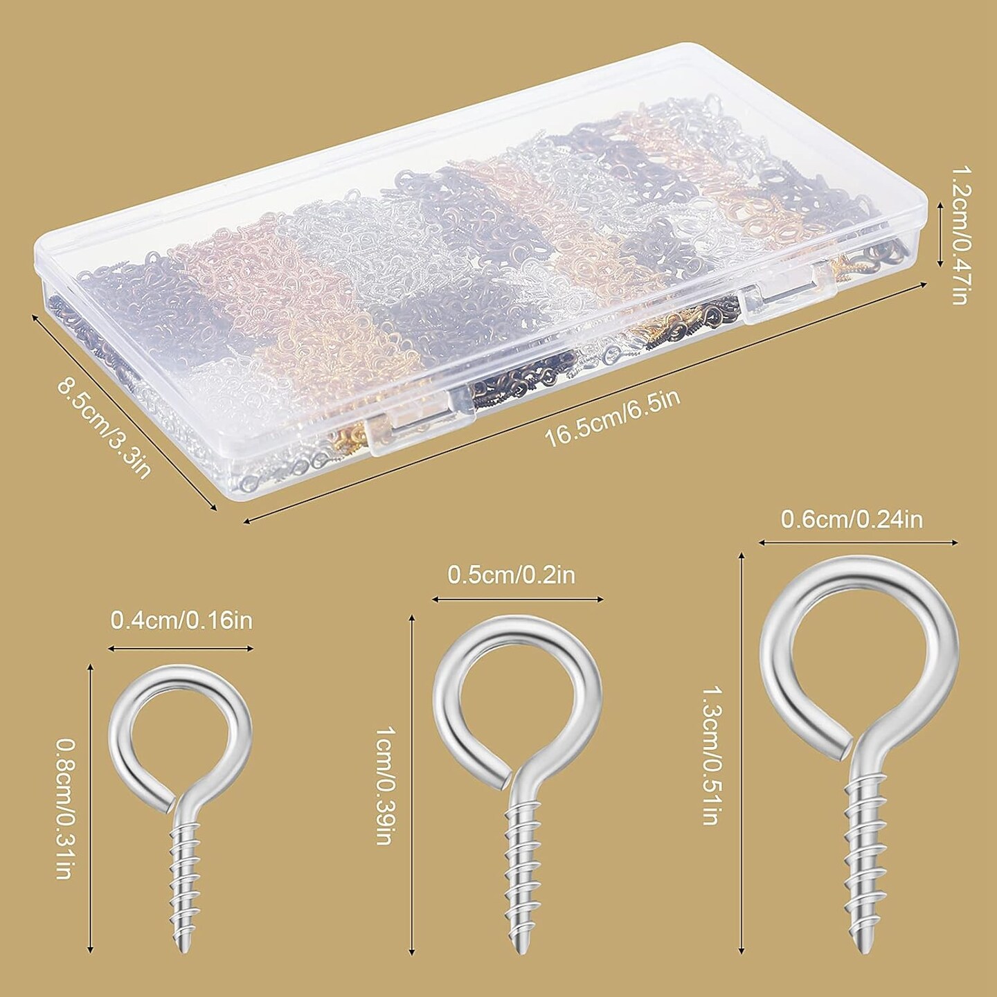 1200 Pcs 3 Sizes Small Eye Screws for Jewelry Making DIY Screw Eye Pins Small Eye Hooks Jewelry