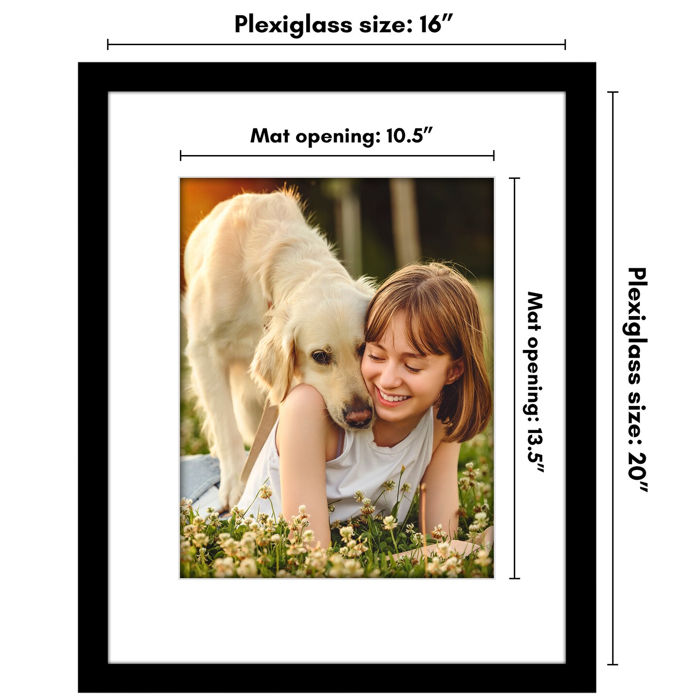 Americanflat Poster Frame with Mat - Large Picture Frame - Polished Plexiglass Cover - Hanging Hardware for Horizontal and Vertical Display - Black