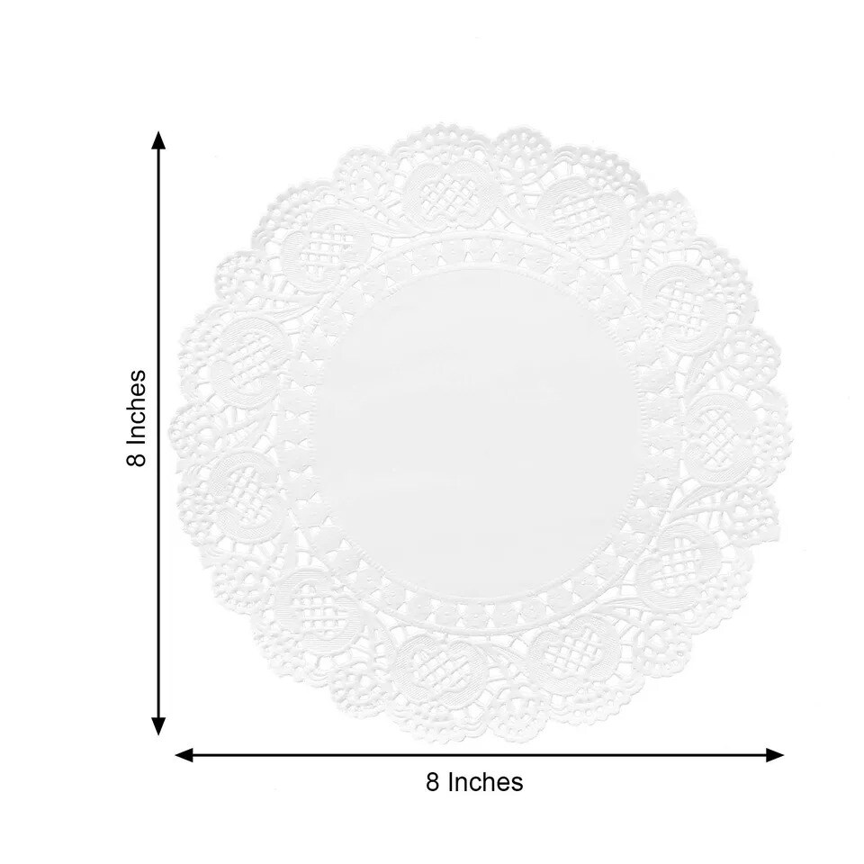 100 WHITE 8" Round Disposable Lace PAPER DOILIES PLACEMATS