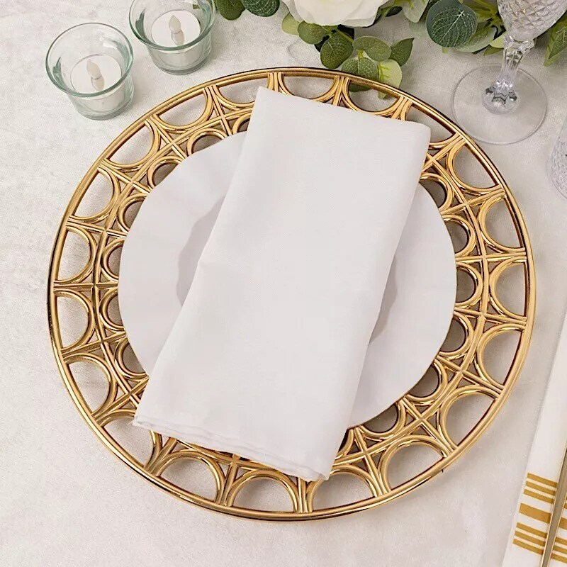 GOLD 6 Metallic 13" Acrylic Plastic CHARGER PLATES Hollow Semi Circle Rim