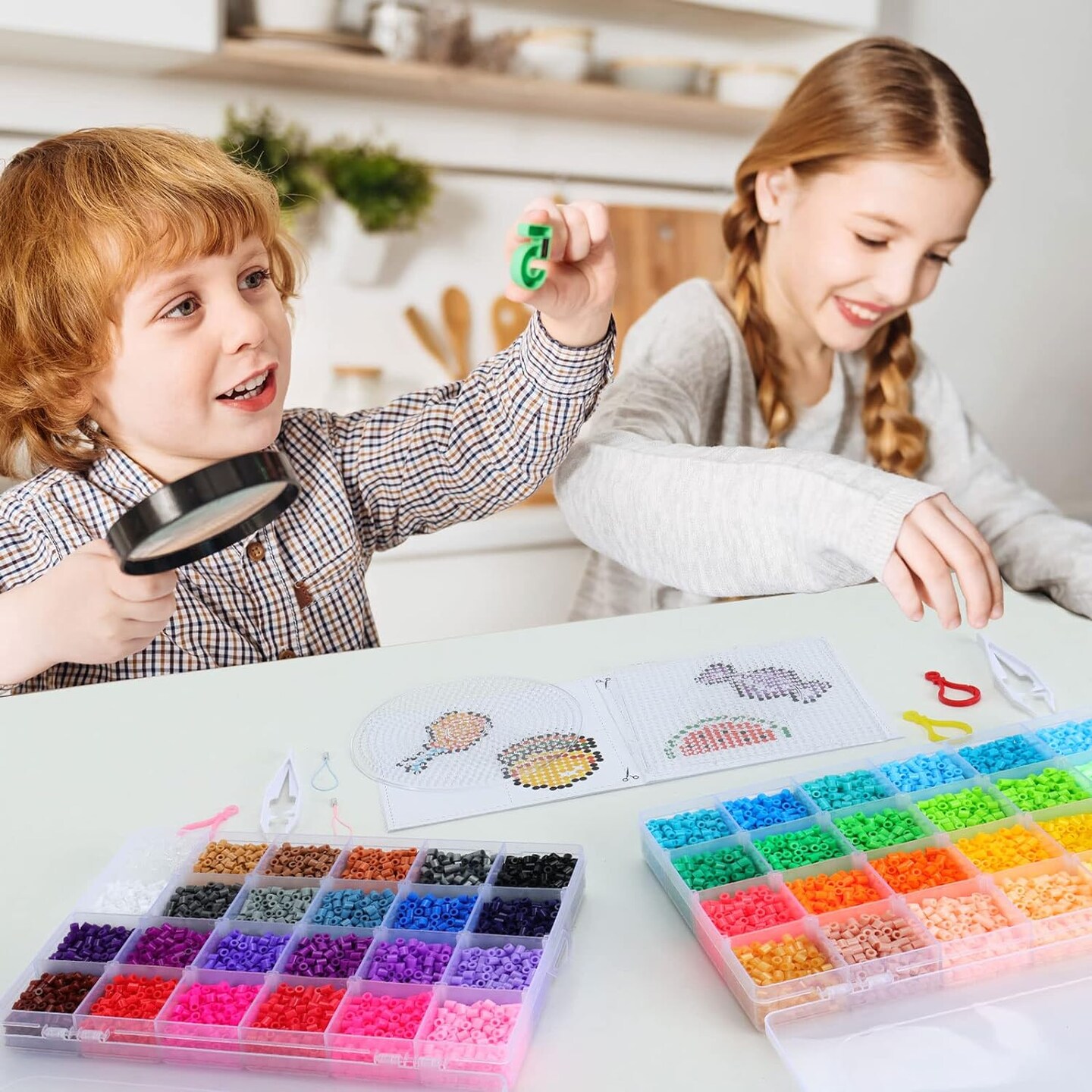 20000 Fuse Beads Kit for Kids, 48 Colors 5mm Iron-On Beads 6 Pegboards, Melting Beads, 6 Iron Paper, 5 Tweezers &#x26; 20 Colorful Hooks for Crafts and DIY Projects, Christmas Birthday Gifts for Kids