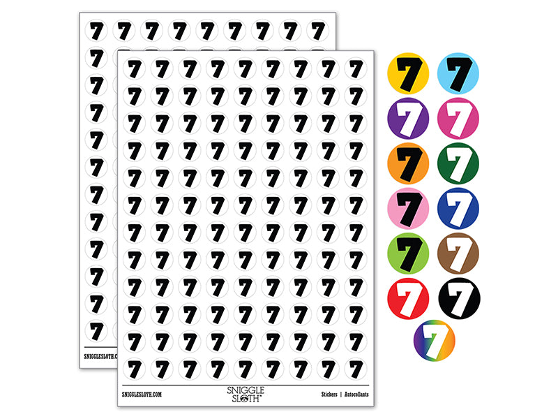 Number 7 Seven Fun Bold Font 200+ 0.50&#x22; Round Stickers