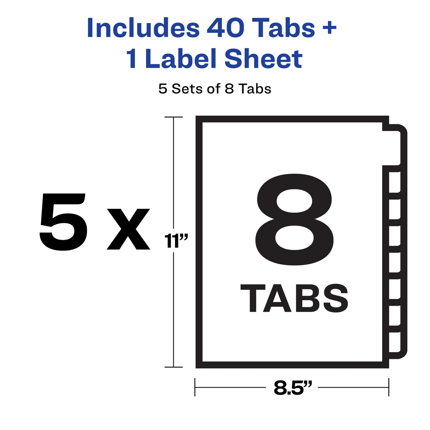 Avery 8 Tab Dividers for 3 Ring Binder, Easy Print &#x26; Apply Clear Label Strip for Copiers, Index Maker Customizable White Tabs, 5 Sets (11422)