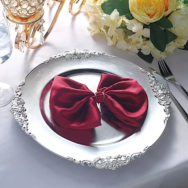 6 SILVER 13&#x22; Round with Embossed Rim Charger Plates