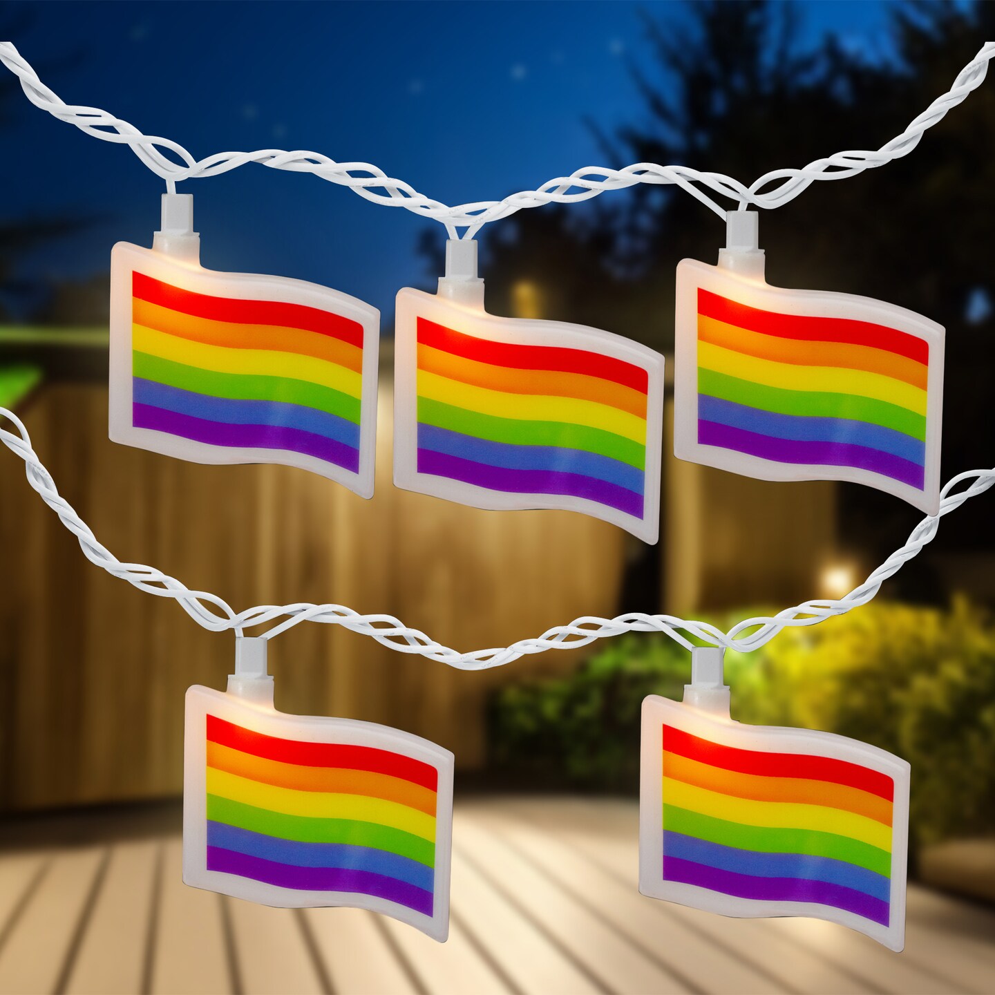 Northlight Pride Rainbow Flag Patio Light Set - 7.5' White Wire - 10ct