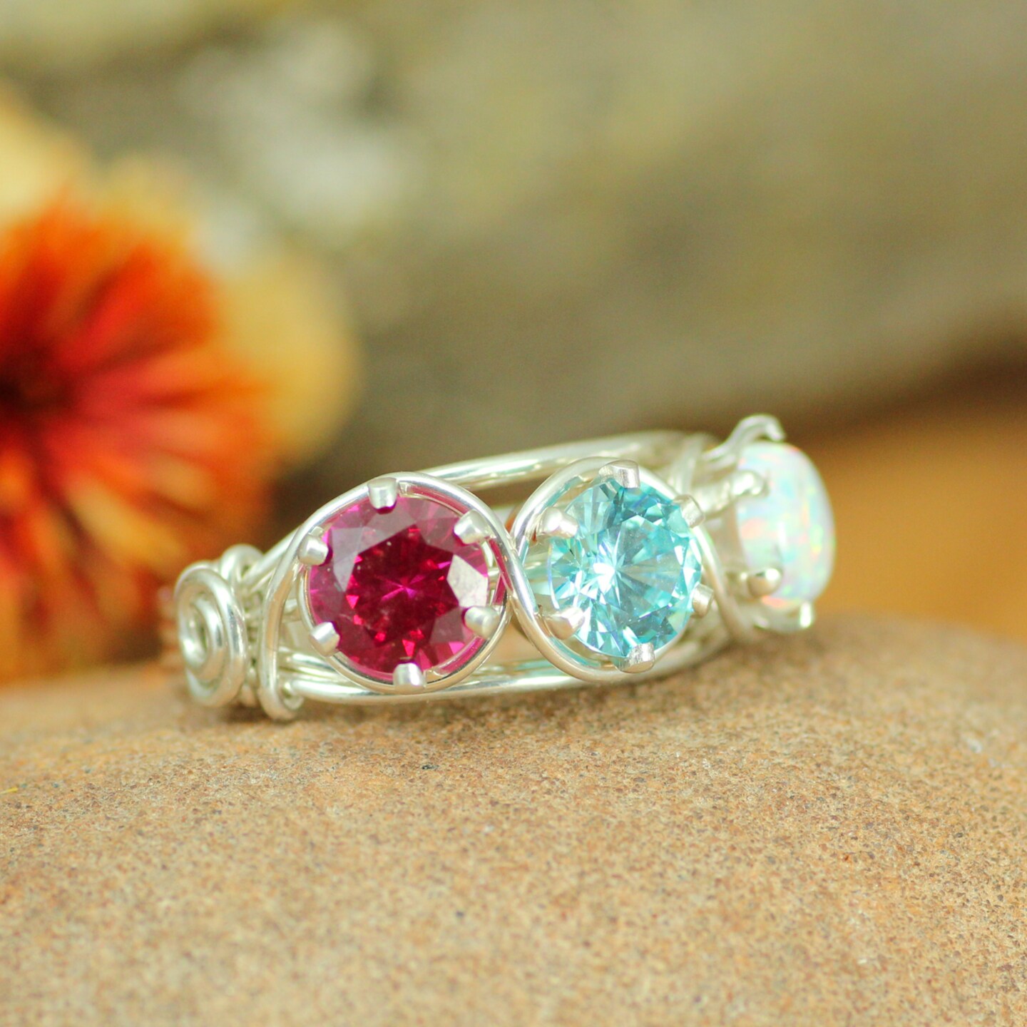 Mother Ring 3 Stones Sterling Silver with Large Band, Handmade and Personalized for Mother’s Day Jewelry Gift product 4