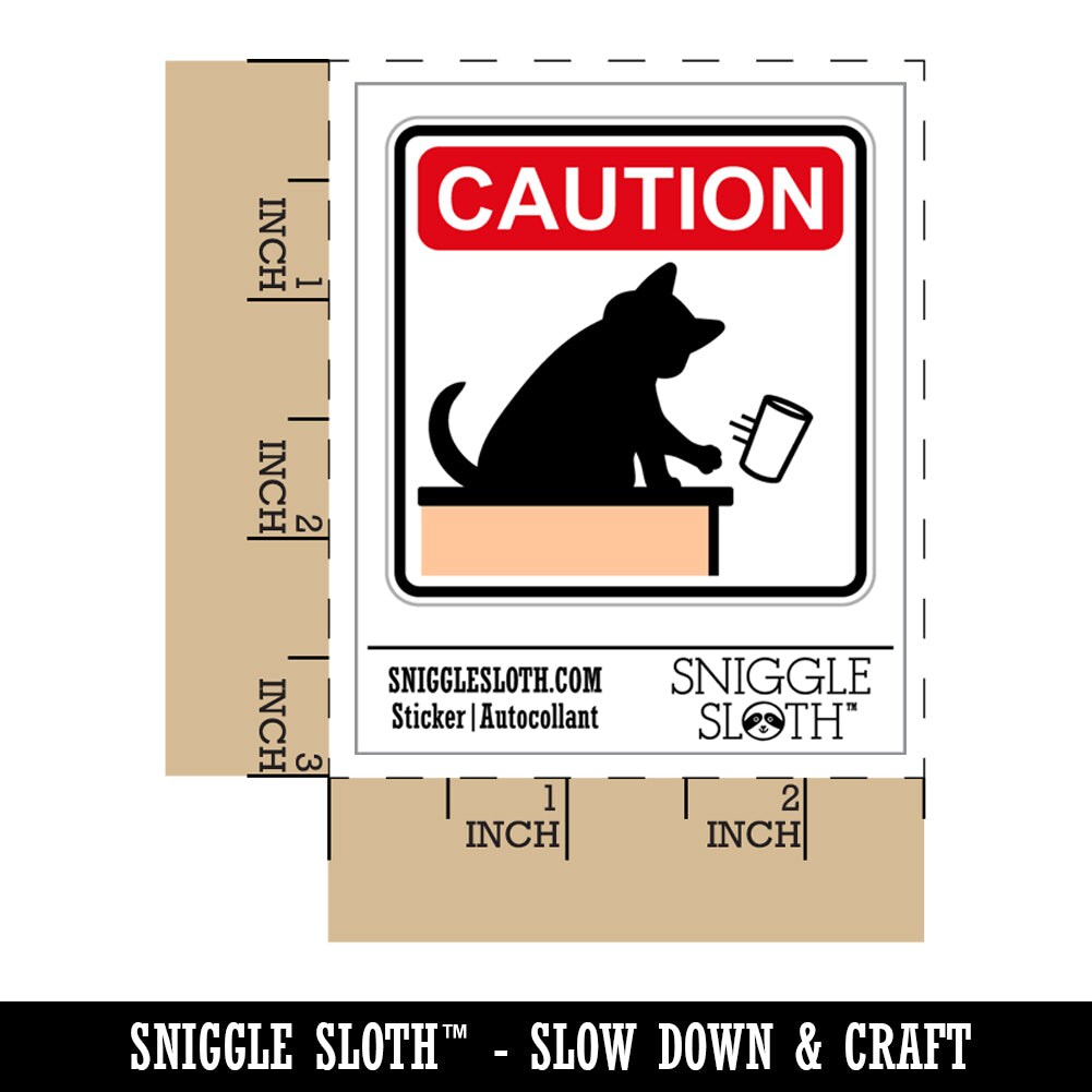 Caution Cat Knocks Things Over Waterproof Vinyl Phone Tablet Laptop Water Bottle Sticker Set - 5 Pack