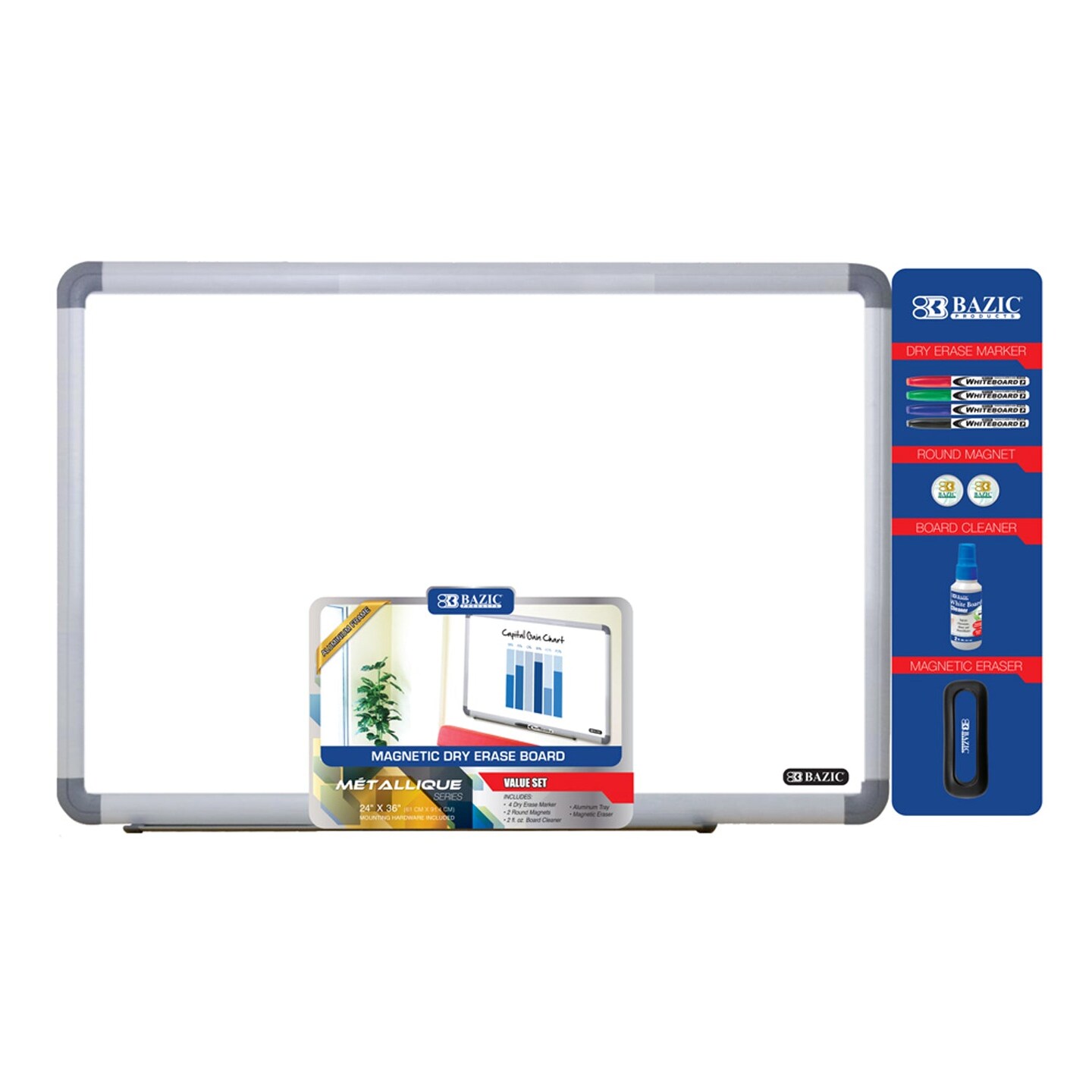 Aluminum Frame Magnetic Dry Erase Board Value Pack, 24&#x22; x 36&#x22;