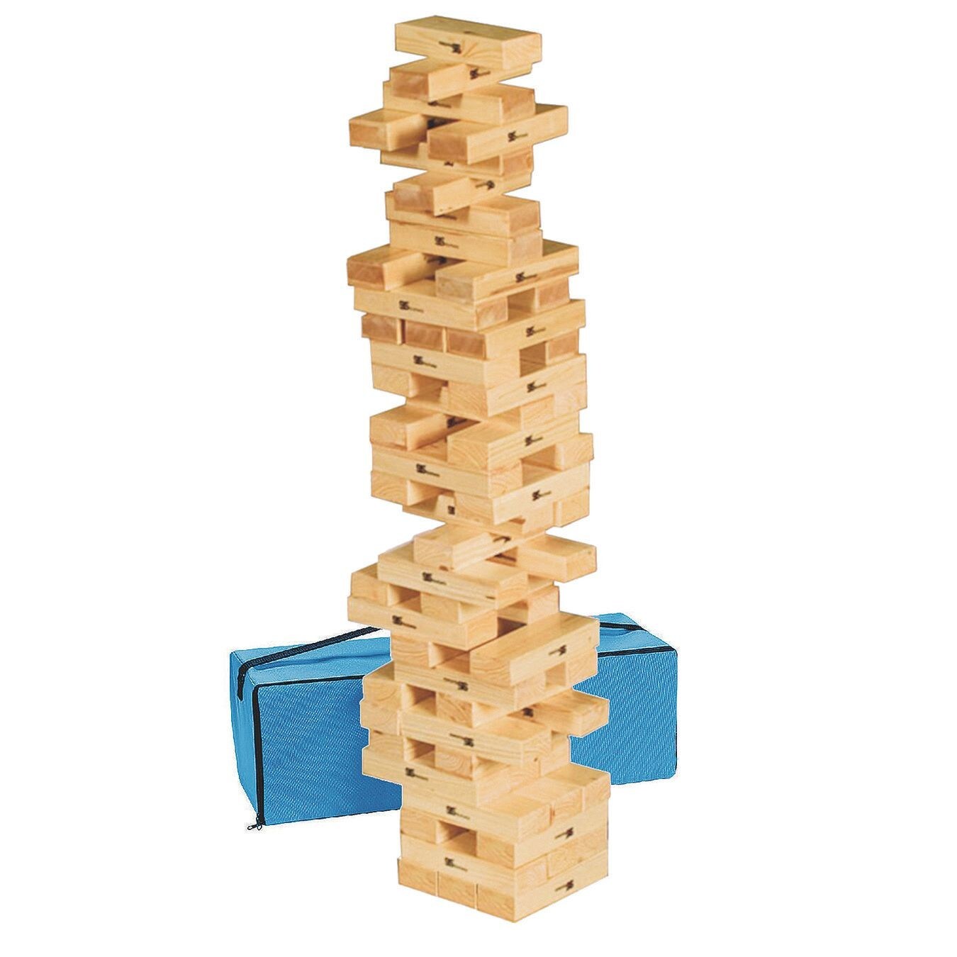 S&S Worldwide Super Tumbling Timbers. Giant Version of Popular Stacking Game. Exclusive Lightweight Hollow Wood Blocks. Stack Starts at 30" H! Includes Activity Guide, bag, 54 - 9"x3"x1.6" blocks.