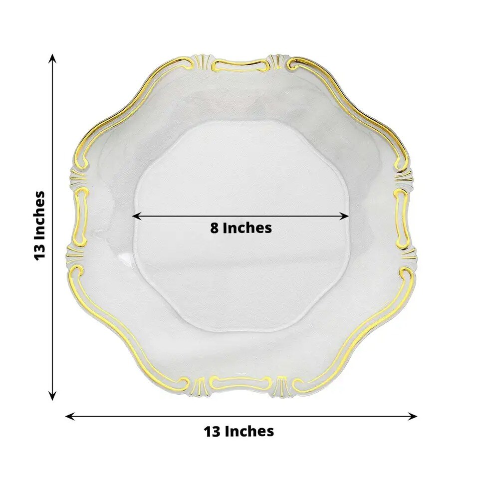 24 CLEAR GOLD 13" Round Elegant Charger Plates Wedding Dinner