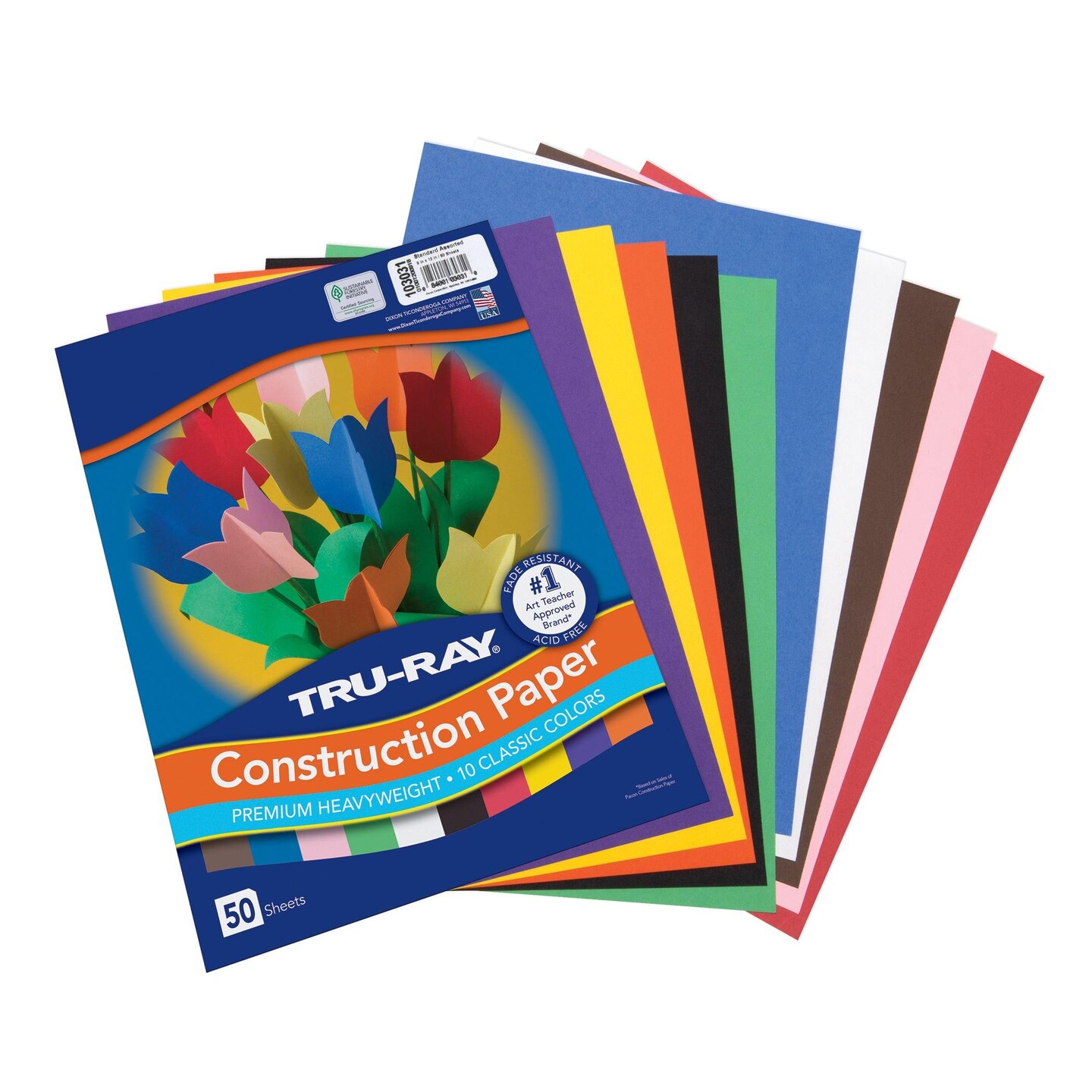 Construction Paper, Standard Assorted, 9&#x22; x 12&#x22;, 50 Sheets Per Pack, 5 Packs