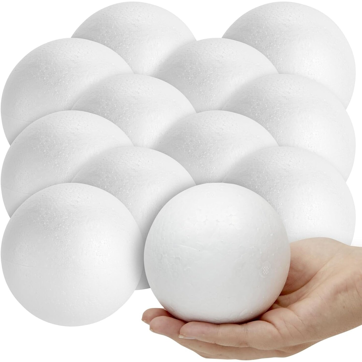 4 Inch Foam Balls for Crafts - 12 Pack Round White Polystyrene Spheres ...