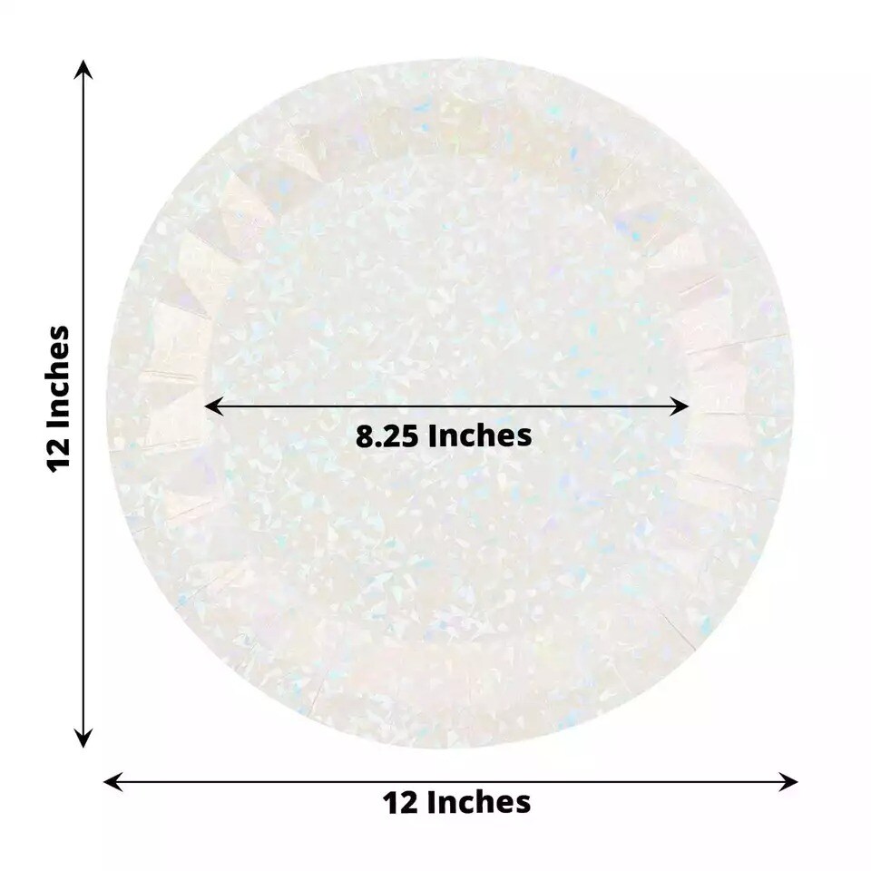 25 IRIDESCENT Metallic Round 12&#x22; Paper Salad Dinner Plates Geometric Design
