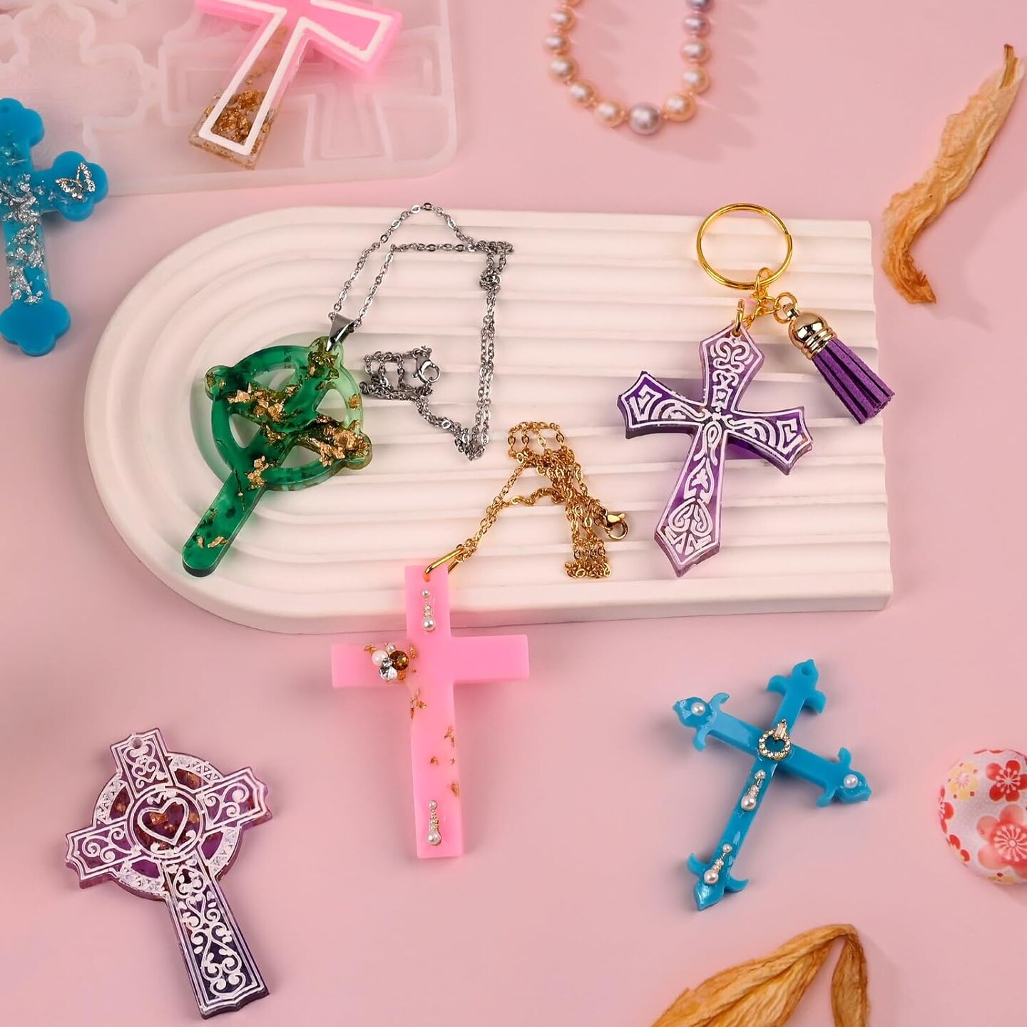 Cross Resin Molds,12 Cavity Epoxy Resin Cross Molds Silicone Molds for Keychain DIY Craft Necklace Jewelry Pendant Making Halloween Gifts