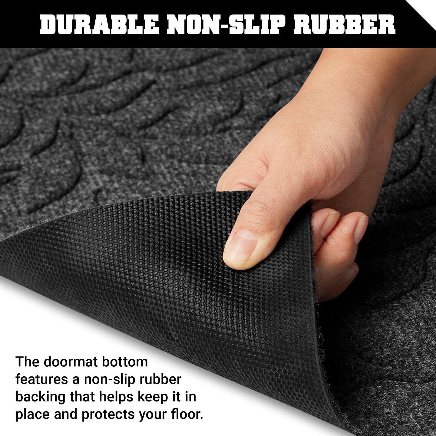 G128 Home Entrance Grey Leaves Door Mat | 23x35 In | Thick Absorbent Natural Rubber Non Slip, Indoor/Outdoor, Easy Clean, Welcome Mats for Front Door/Patio/Garage