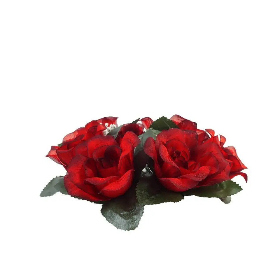 4 Black Red CANDLE RINGS with SILK ROSES Wedding Flowers