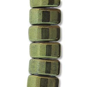 Czech Glass 9 x 17mm Carrier Bead Two Hole - Green Red Luster - 15 Beads