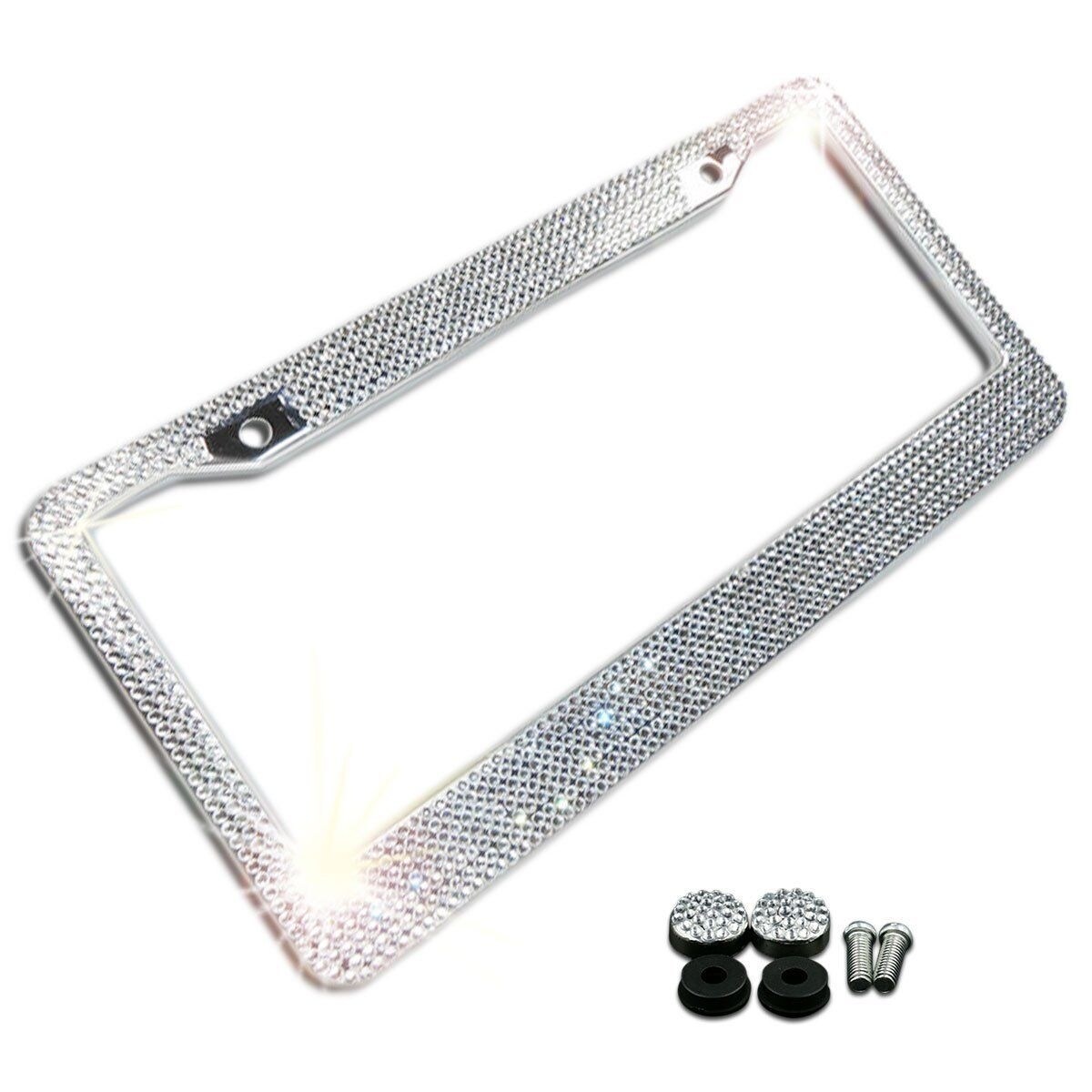 Zone Tech Metal License Plate Frame Bling Rhine Stones Chrome Crystal Diamond