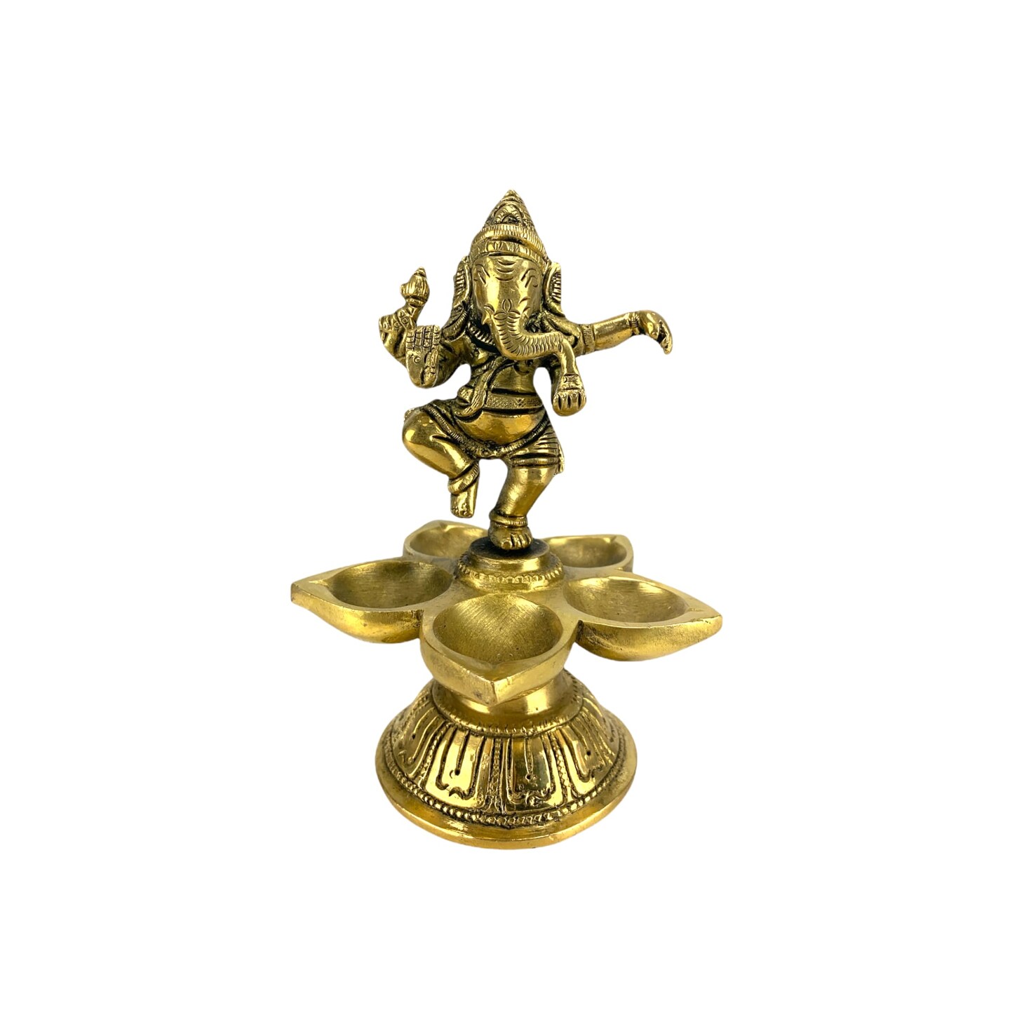 Dancing Ganesha Solid Brass Diya Deepam Vilakku Samai Oil Lamp with Base Home Pooja Room Diwali Decorations Mandir Temple Ganesha Akhand Diya Hindu Puja Religious Deepawali Return Gift