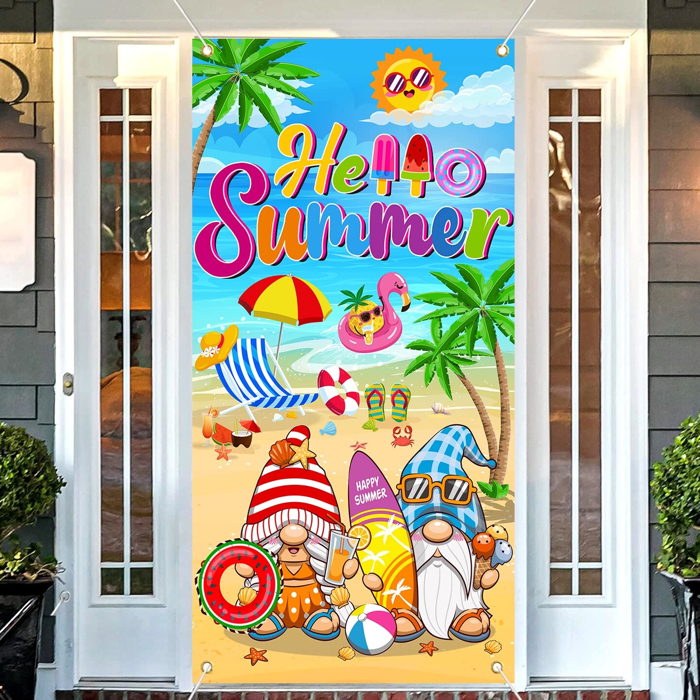 Summer Party Decorations Door Cover, 6x2.9 FT Hello Summer Banner for Door, Summer Decorations Door Banner, Summer Decorations for Home Hello Summer Door Cover tineit