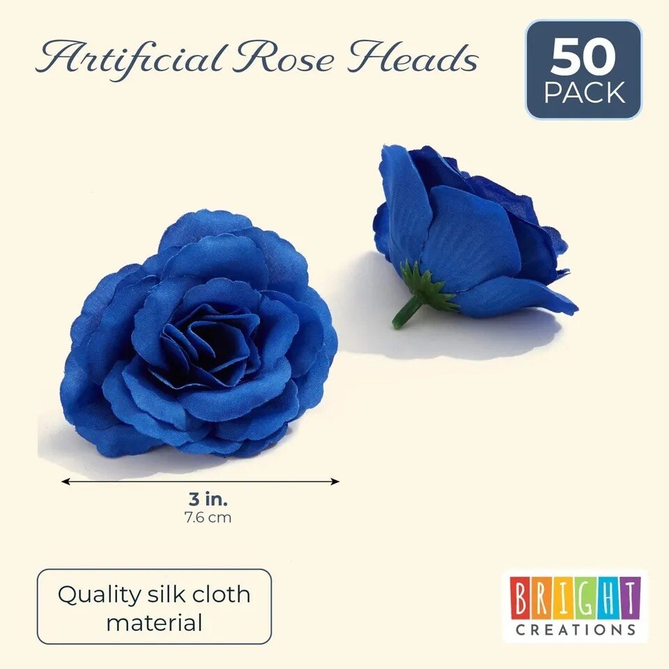 50 Pack Royal Blue Artificial Silk Roses