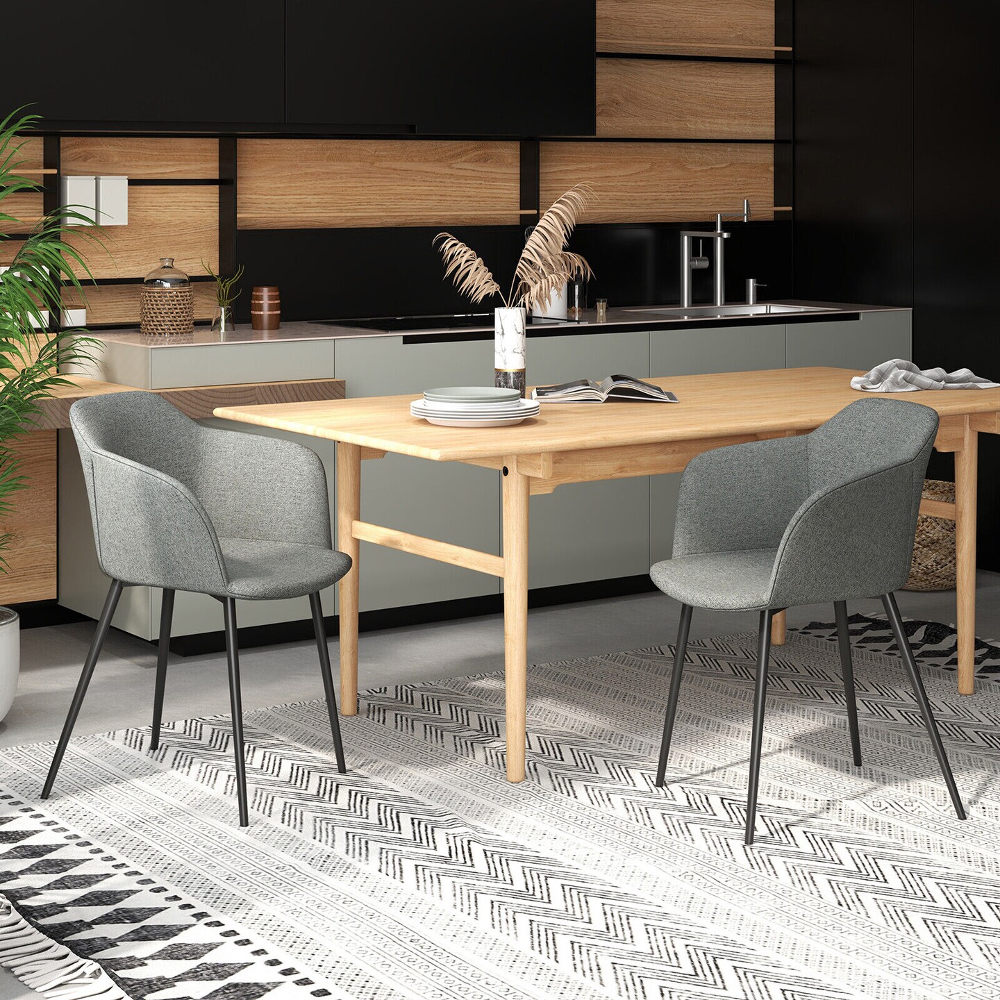 Set Of 2 Upholstered Dining Chair With Ergonomic Backrest Design