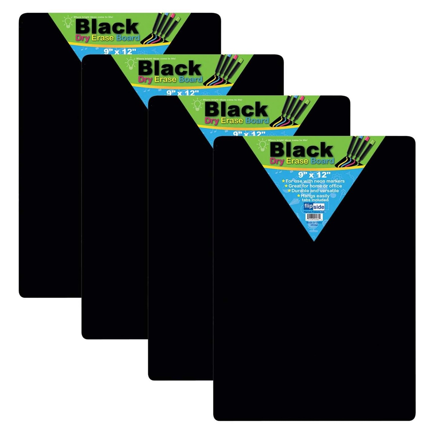 Black Dry Erase Boards, 9&#x22; x 12&#x22;, Pack of 4