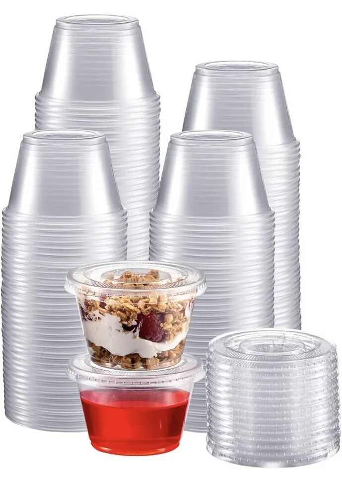 4 oz Plastic Clear Disposable Portion Cups with Lids