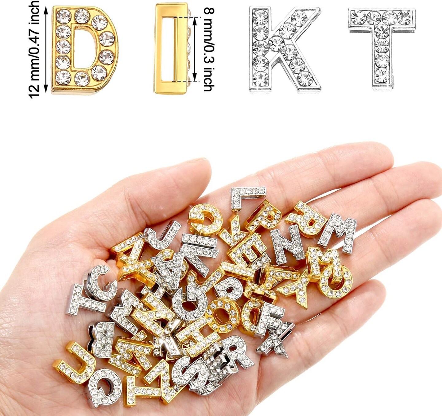 104 Pieces Rhinestone Letter for Crafts Slider Charms Alphabet Letter A Z 8 mm Alloy for DIY Bracelet Wristbands Necklace Choker Jewelry Making Charms Supplies Gold and Silver Michaels