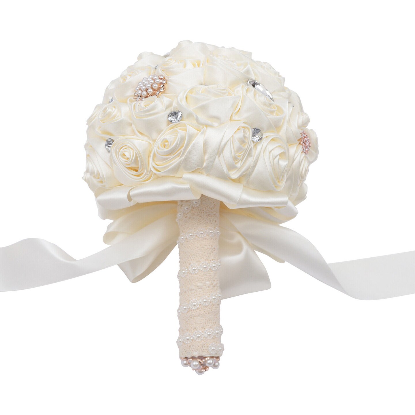 Kitcheniva White Wedding Crystal Pearl Bridal Bouquet