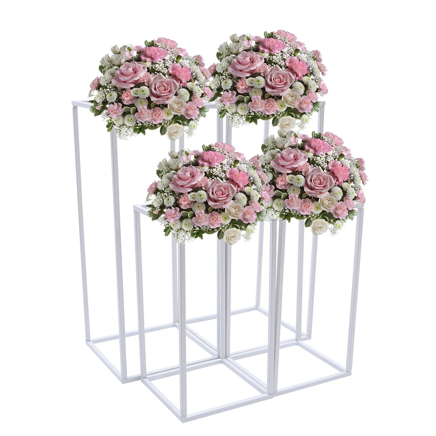 Kitcheniva Metal Flower Stand Wedding Party Rectangle Flower Pedestal Decor Set of 4 White