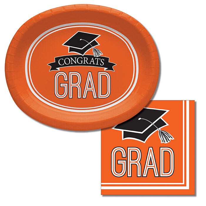 Orange Graduation Paper Oval Platters, 10&#x22; X 12&#x22; (8/Pkg)