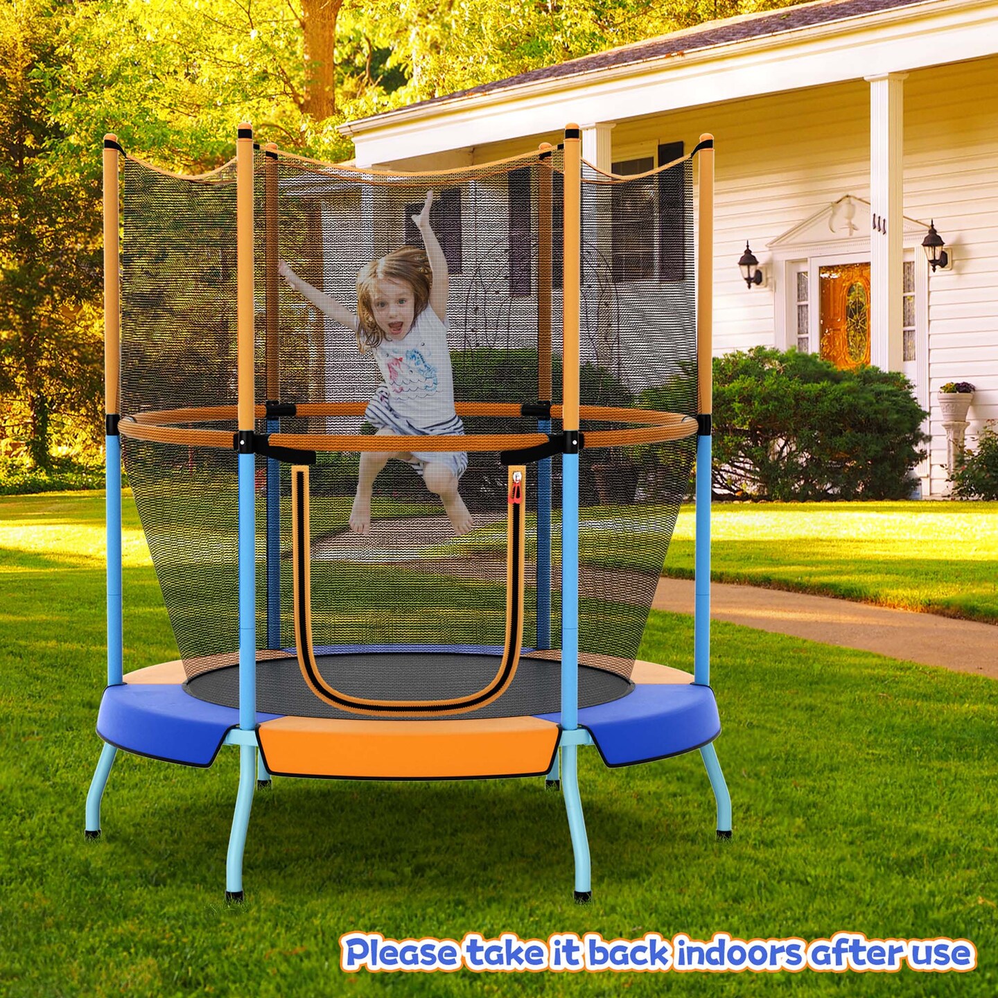Costway 48" Toddler Trampoline for Kids with Safety Enclosure Net Heavy-duty Frame Orange/Yellow