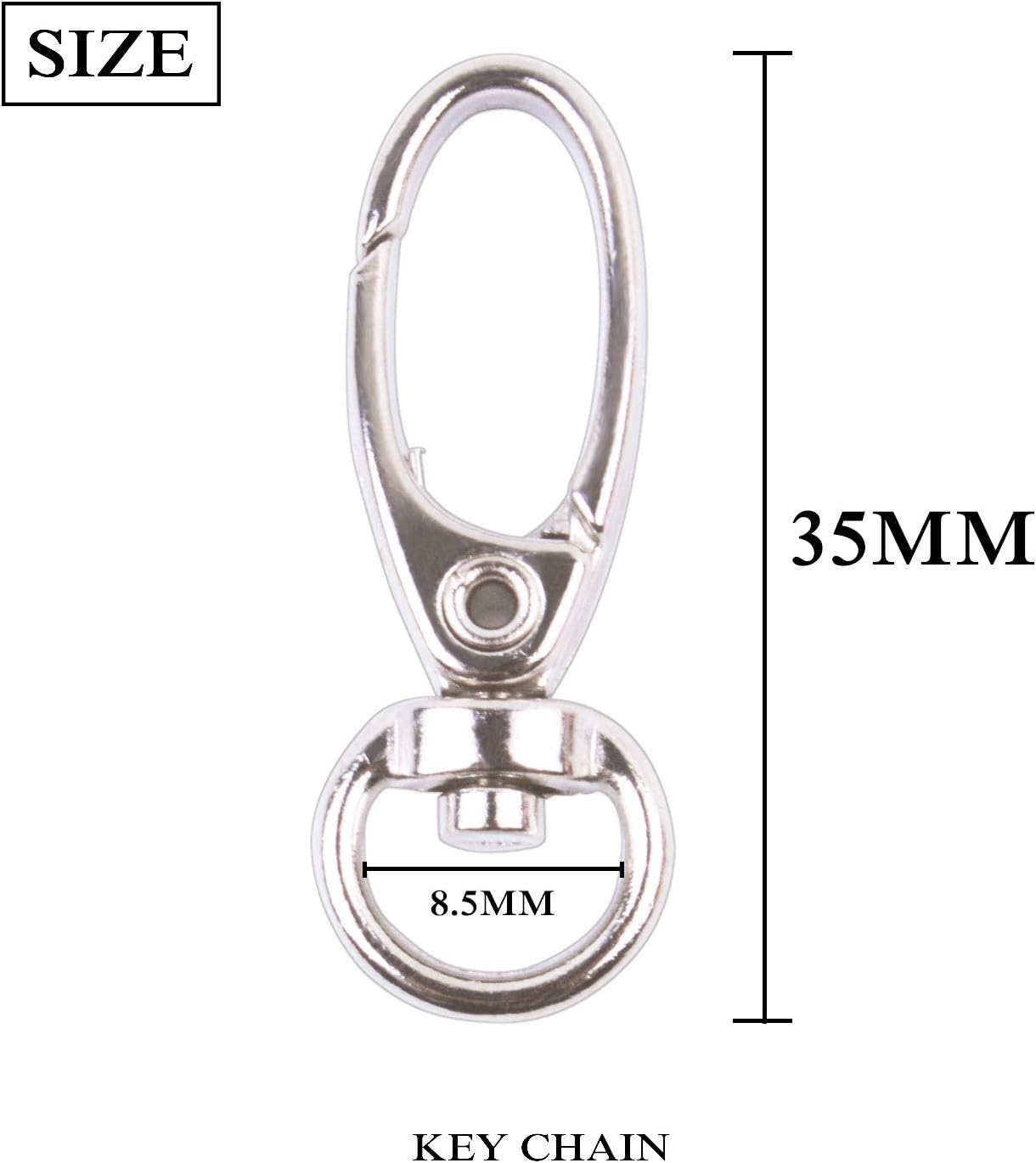 Pack of 50 D Swivel Trigger Clips Hooks Metal Key Ring Lobster Clasps