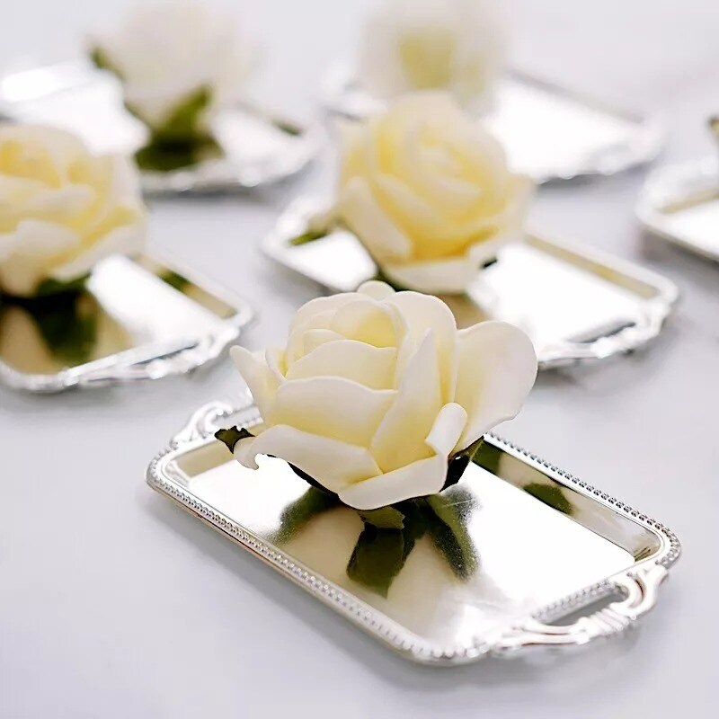 12 SILVER 4&#x22; long Metallic Mini Rectangular Trays Favor Holders
