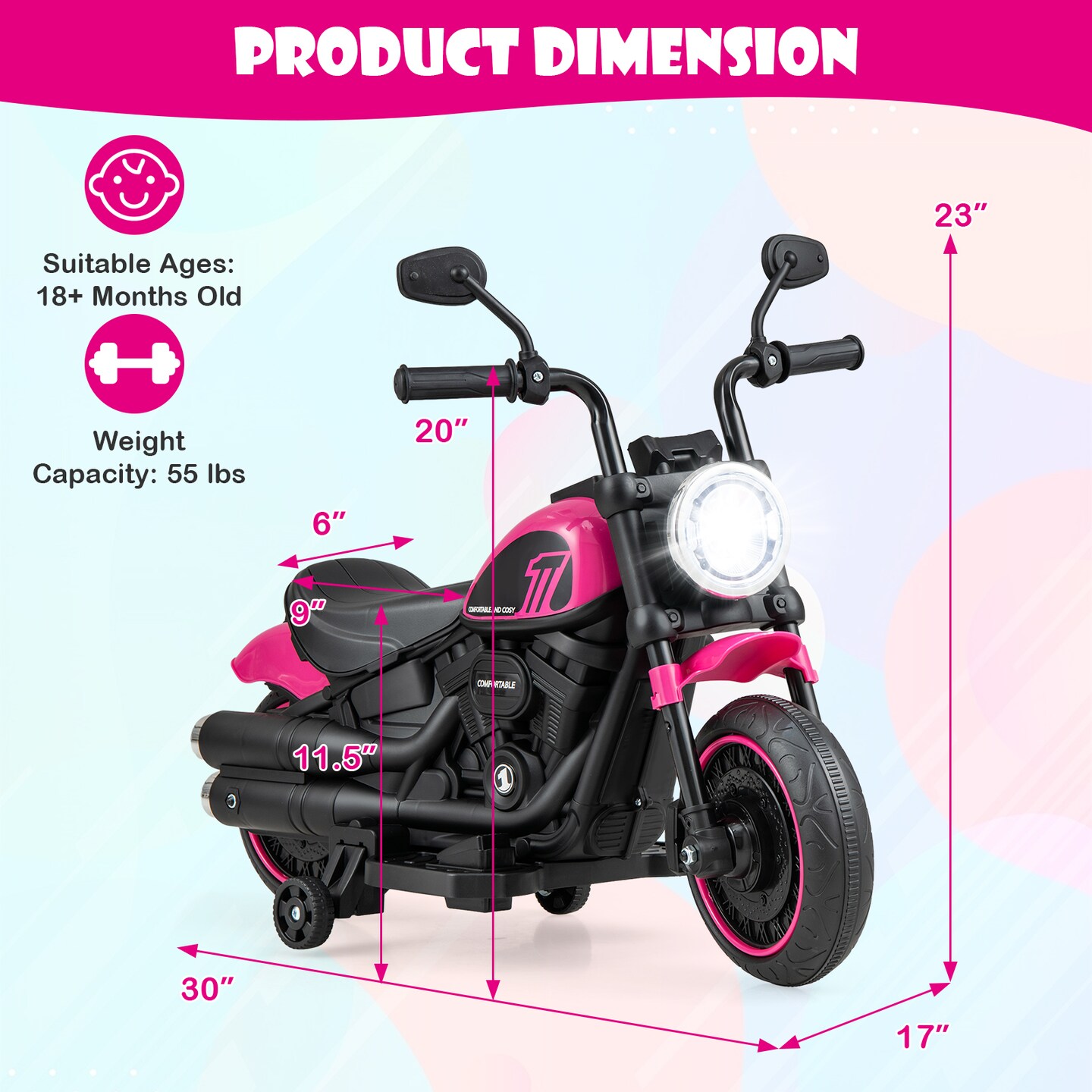 Kids Electric Motorcycle With Training Wheels And Led Headlights