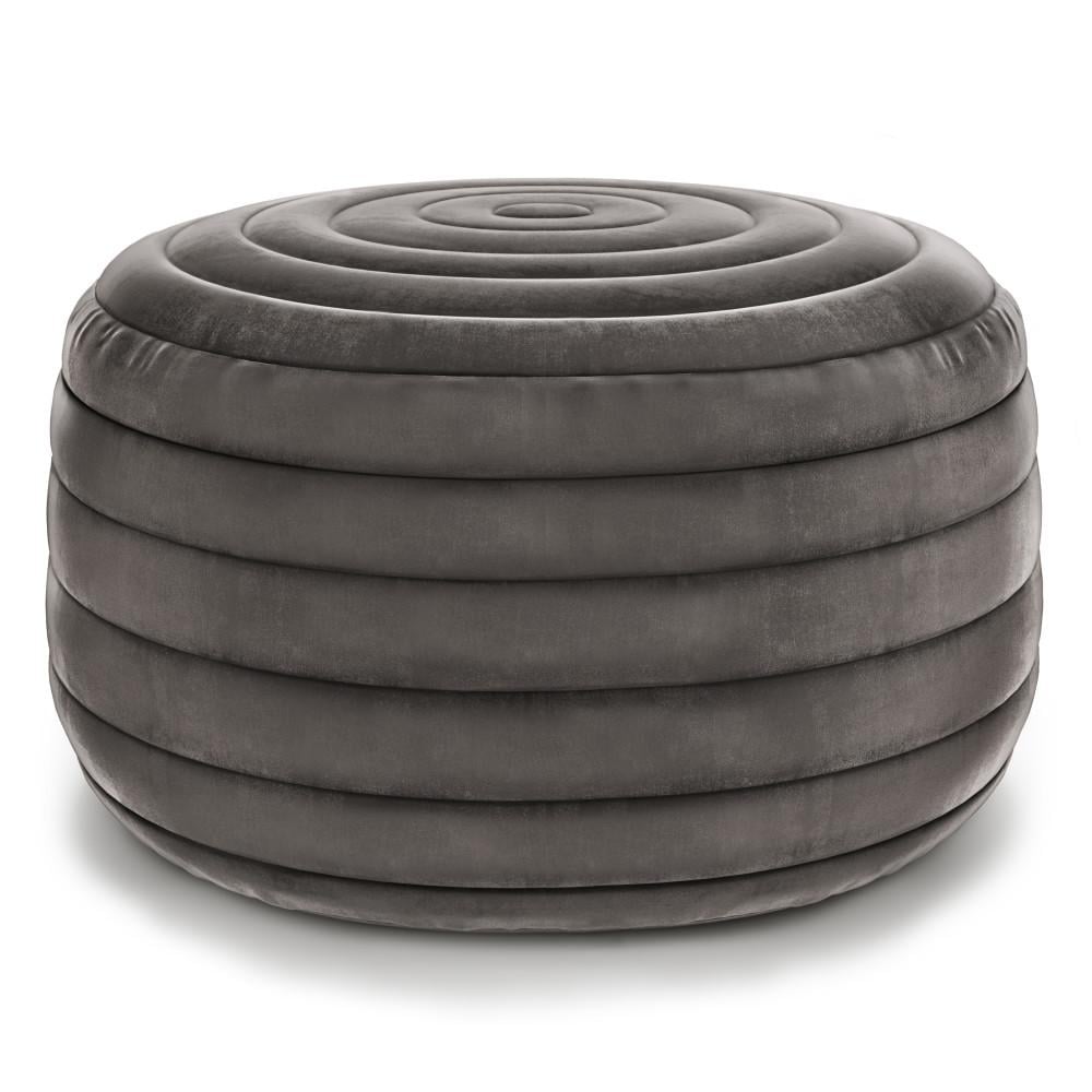 Simpli Home Vivienne Boho Round Pouf Velvet, Footstool, Footrest, Upholstered