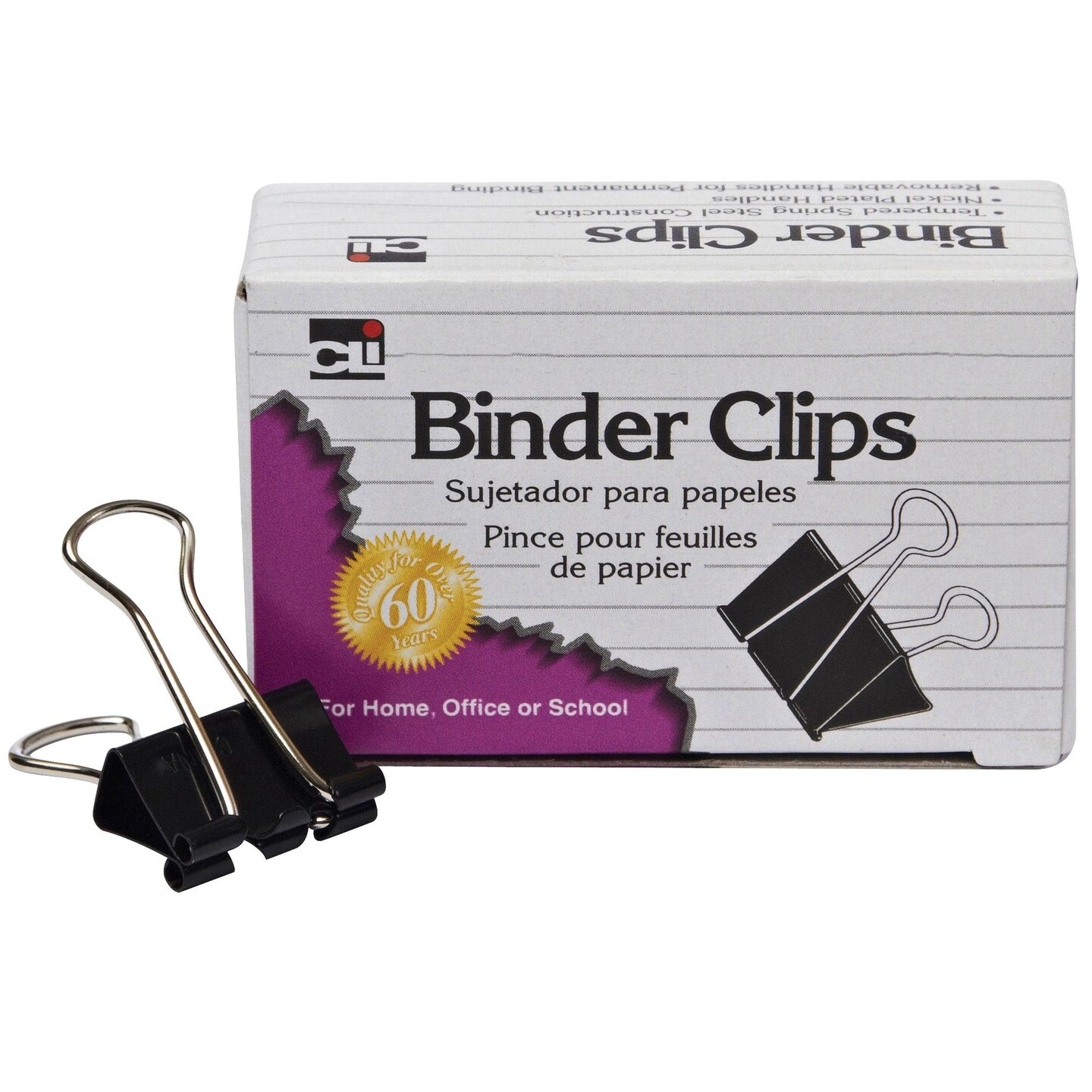 Binder Clips, Large, 1&#x22; Capacity, Black/Silver, 12 Per Box, 10 Boxes