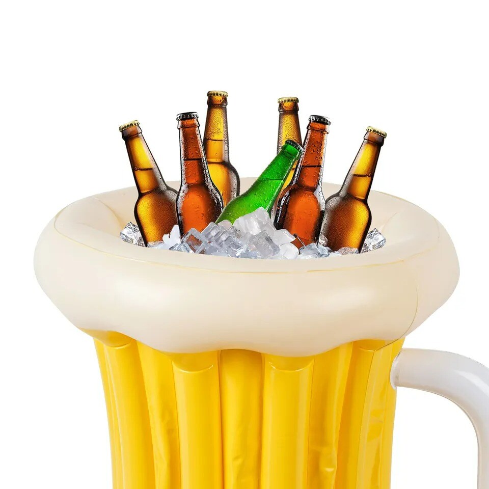 YELLOW WHITE 21&#x22; Inflatable Beer Mug Party DRINKS COOLER