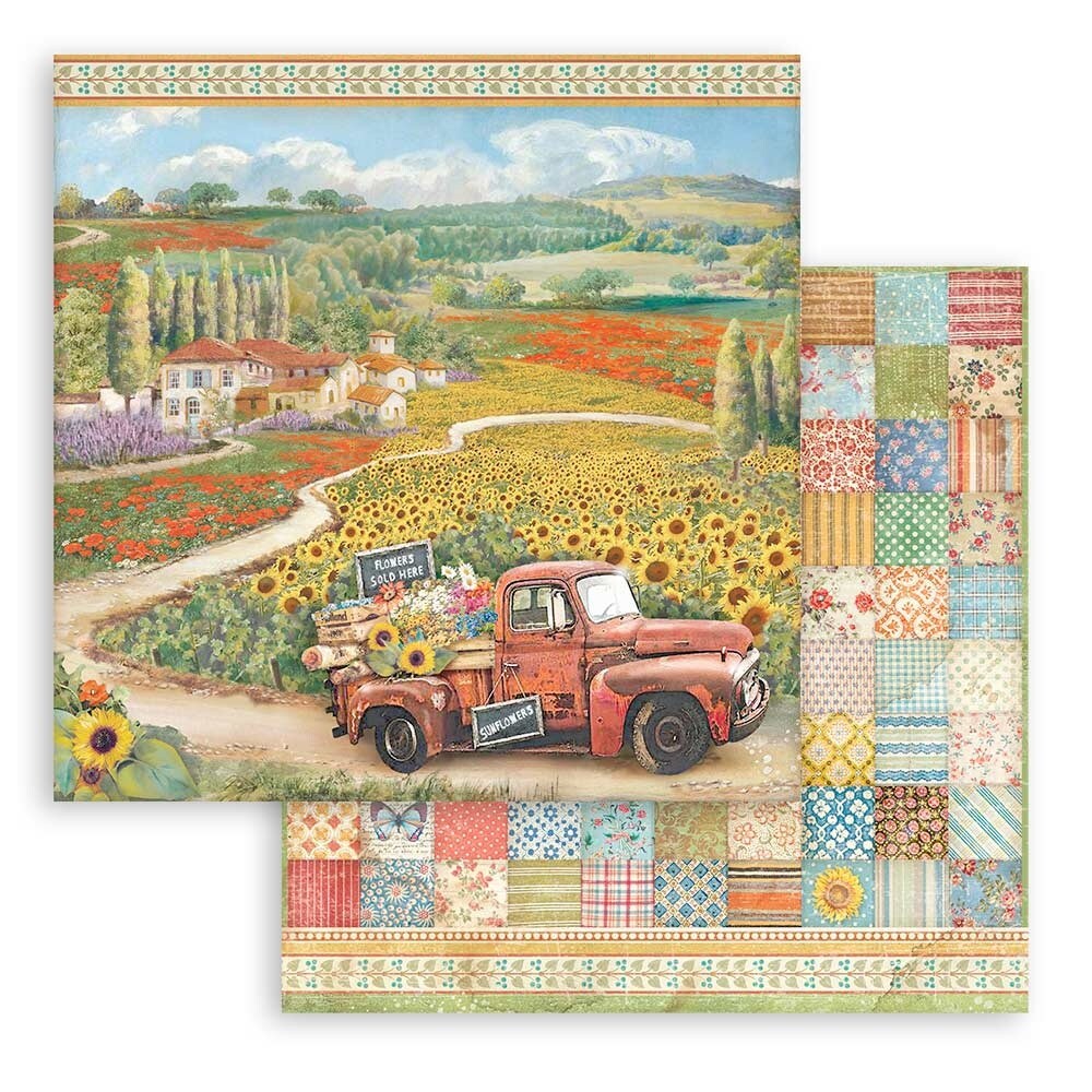 Stamperia Double-Sided Cardstock 12&#x22;X12&#x22;-Sunflower Art Vintage Car