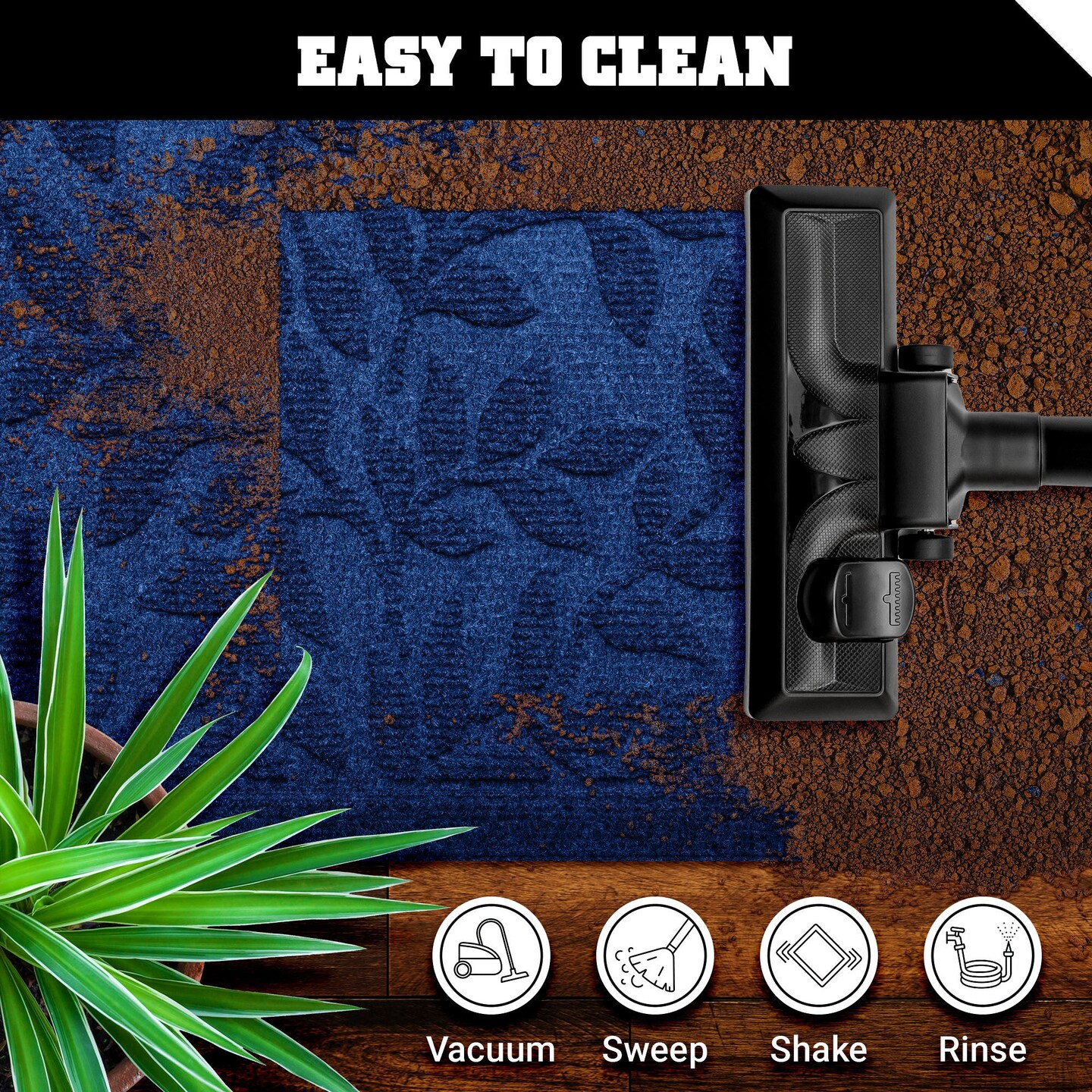 G128 Home Entrance Blue Leaves Door Mat | 23x35 In | Thick Absorbent Natural Rubber Non Slip, Indoor/Outdoor, Easy Clean, Welcome Mats for Front Door/Patio/Garage