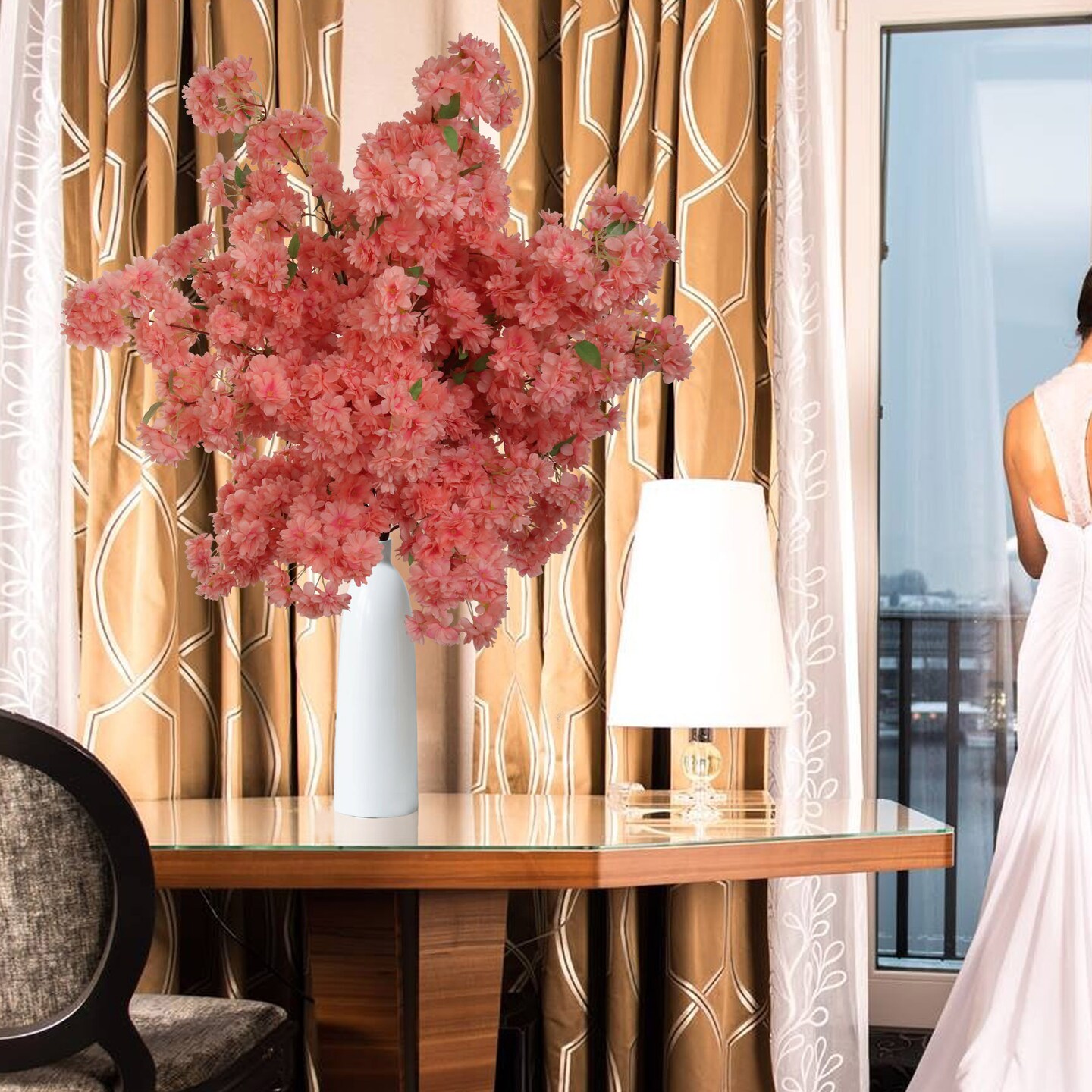 3PC 40&#x22; Pink Cherry Blossom Stems &#x2013; Lifelike Silk Flowers by Floral Home&#xAE; for Decor