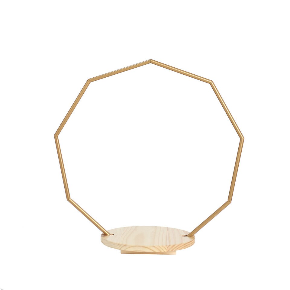 Gold 22 in Geometric Nonagon Wood Metal Arch CAKE STAND