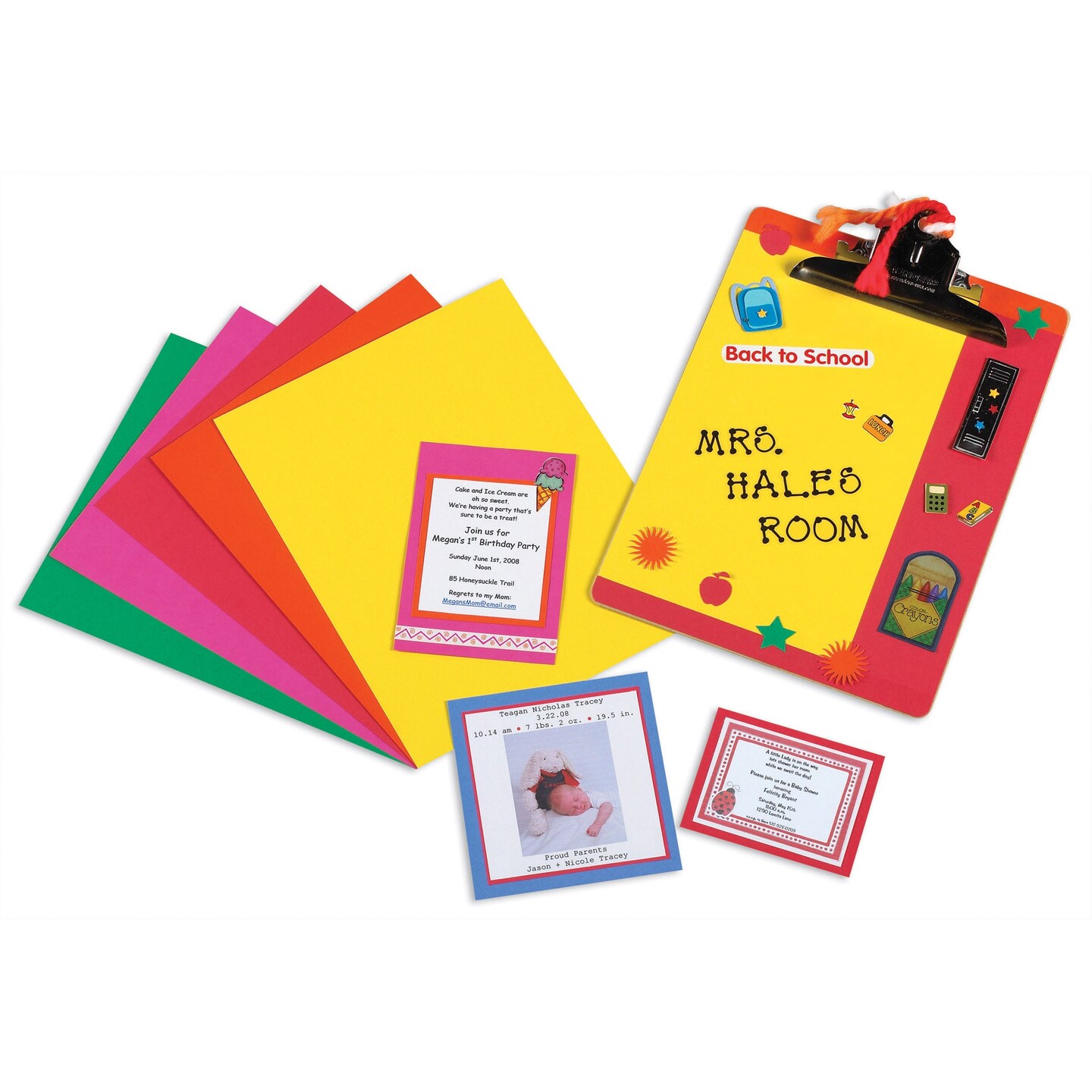 Bright Card Stock, 5 Assorted Colors, 8-1/2&#x22; x 11&#x22;, 100 Sheets Per Pack, 2 Packs