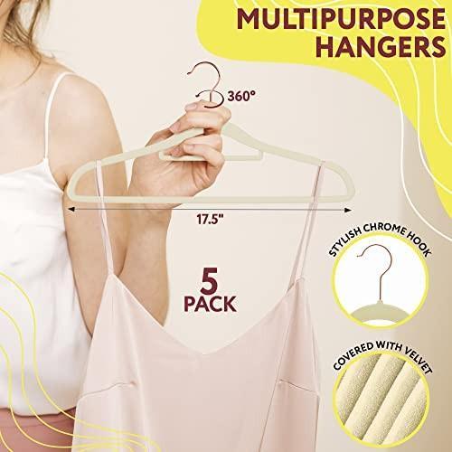 Beige Velvet Hangers 17.5 . Pack of 5 Thin Hangers Non Slip Velvet for Any Clothing Style. Sturdy & Heavy Duty Velvet Hanger 17.5 Inch Size. Portable Adult Velvet Clothes Hangers